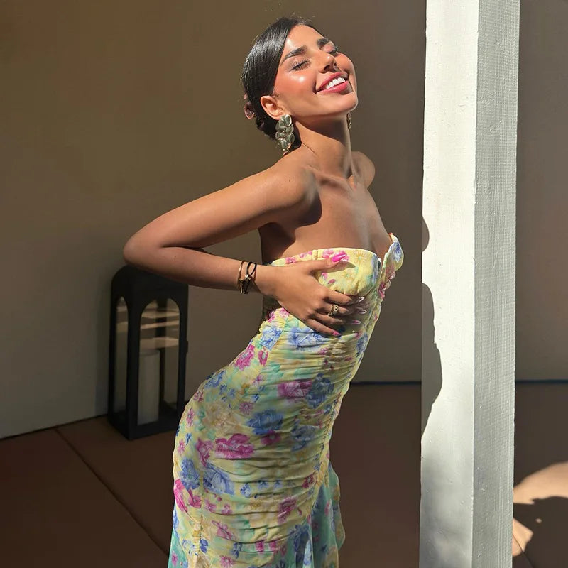 Ruched Floral Maxi Dress