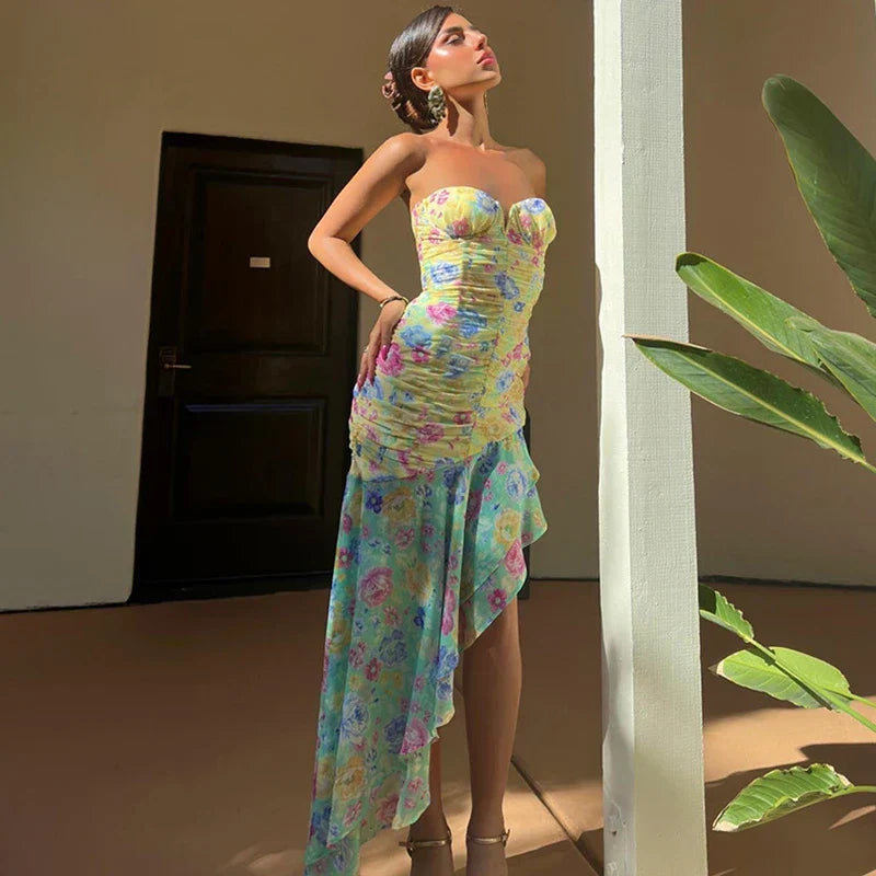 Ruched Floral Maxi Dress