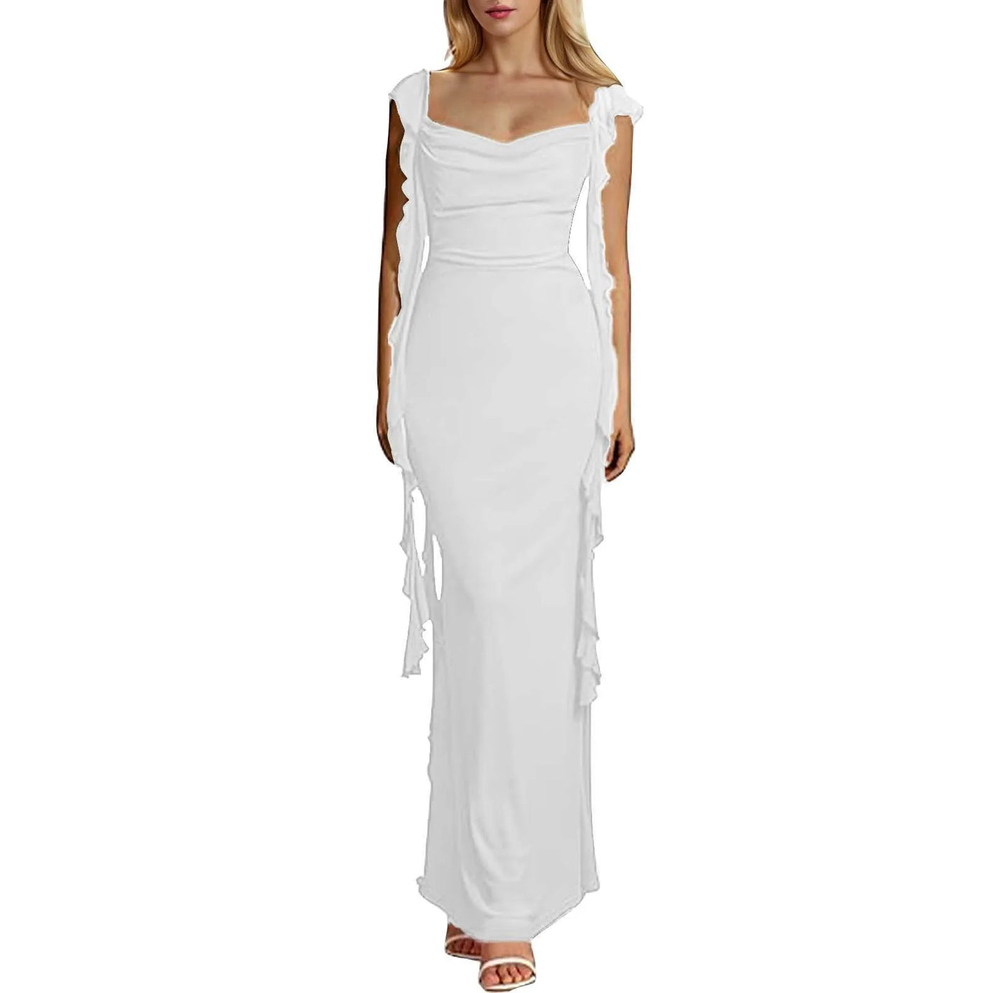 Ruffle Square Neck Backless Sleeveless Party Maxi Dress - View 10