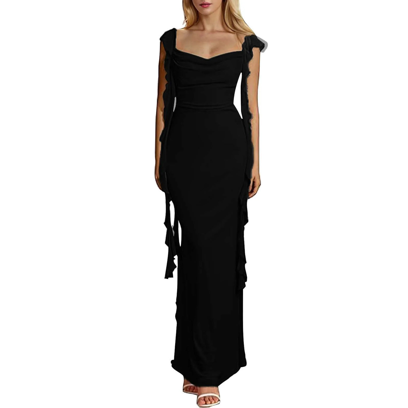 Ruffle Square Neck Backless Sleeveless Party Maxi Dress - View 6