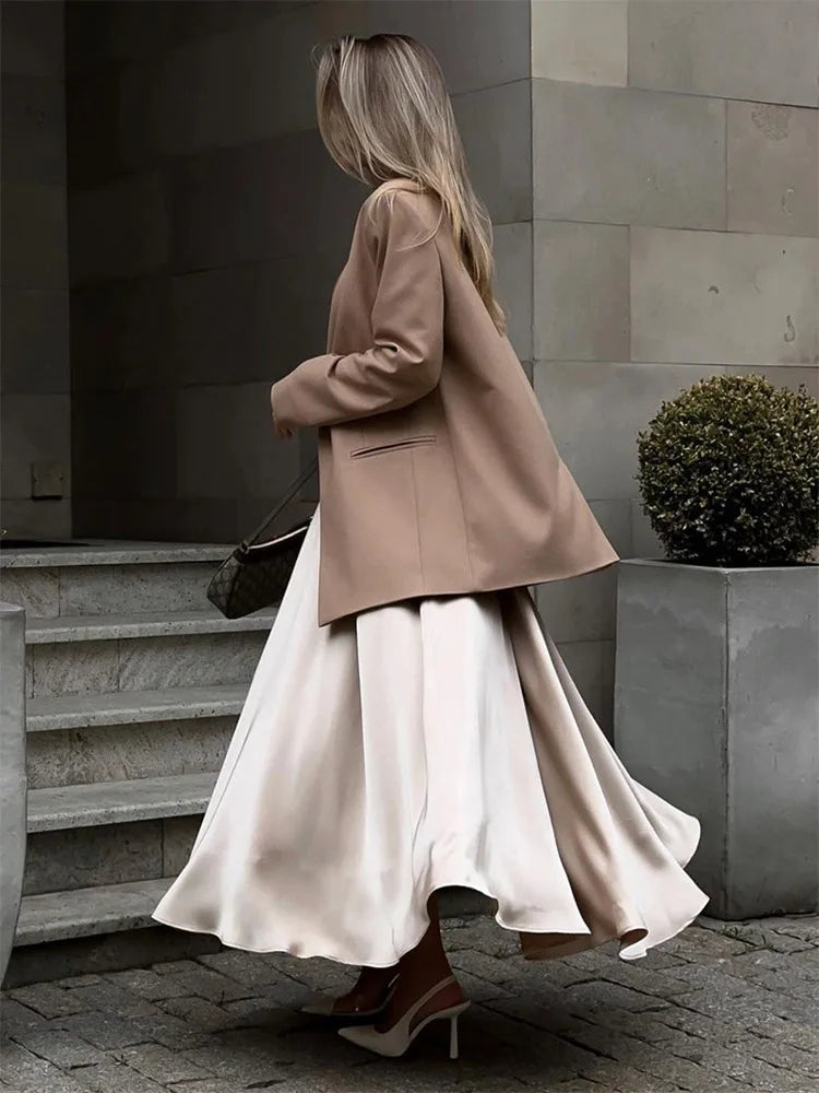 Refined Satin Loose High Waist Maxi Streetwear Fashion Black Skirt