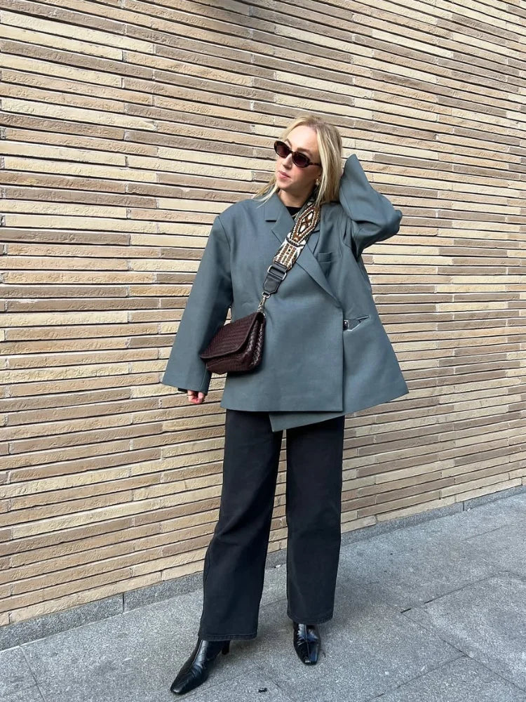 Oversized Wrap Front Asymmetric Hem Lapel Blazer 4