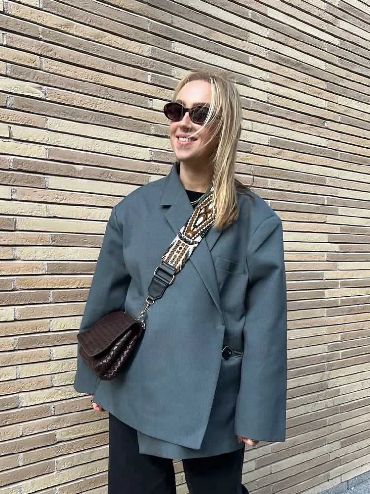 Oversized Wrap Front Asymmetric Hem Lapel Blazer 3