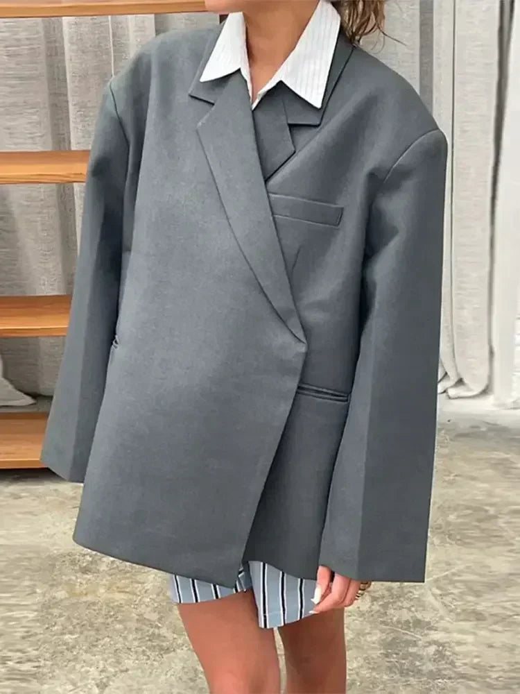 Oversized Wrap Front Asymmetric Hem Lapel Blazer 7