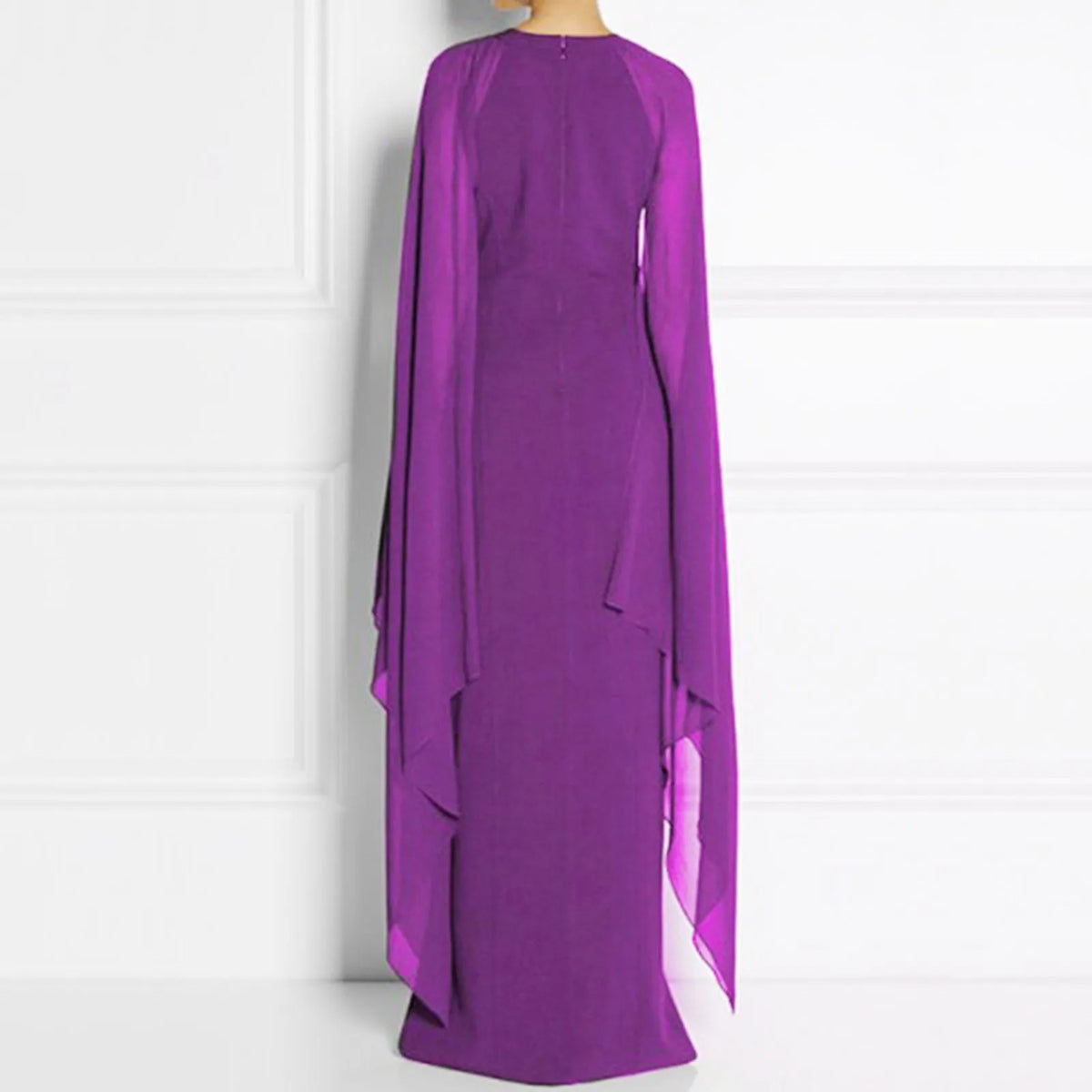 Chiffon Cape Sleeve Round Neck High Split Maxi Dress 5