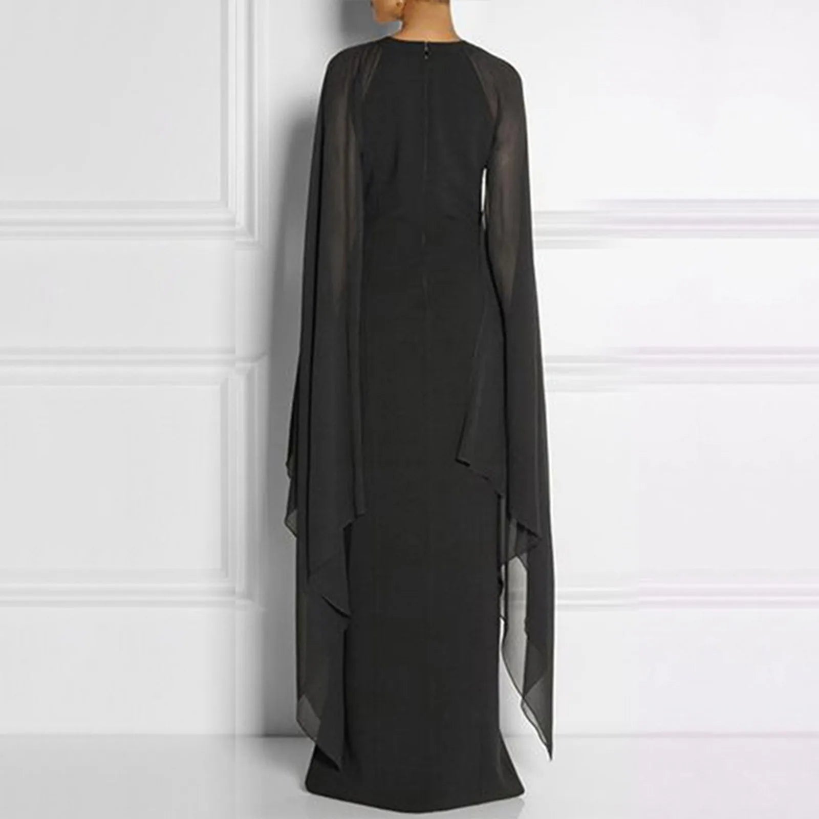 Graceful Summer Maxi Chiffon Cape Long High Slit Irregular Batwing Sleeve Vestidos Dress