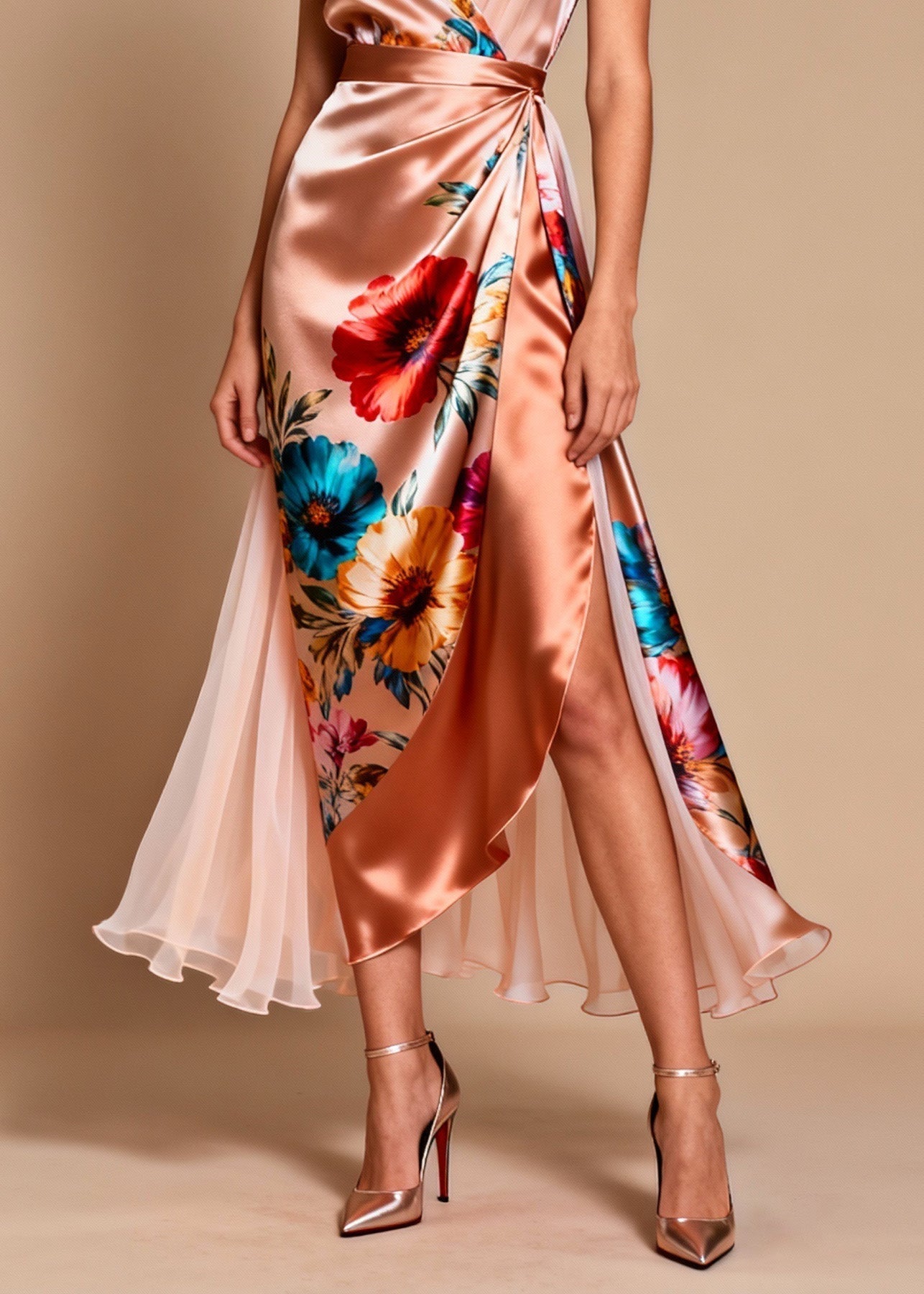 Floral Print Surplice V-Neck Wrap High Split Pleated Maxi Dress