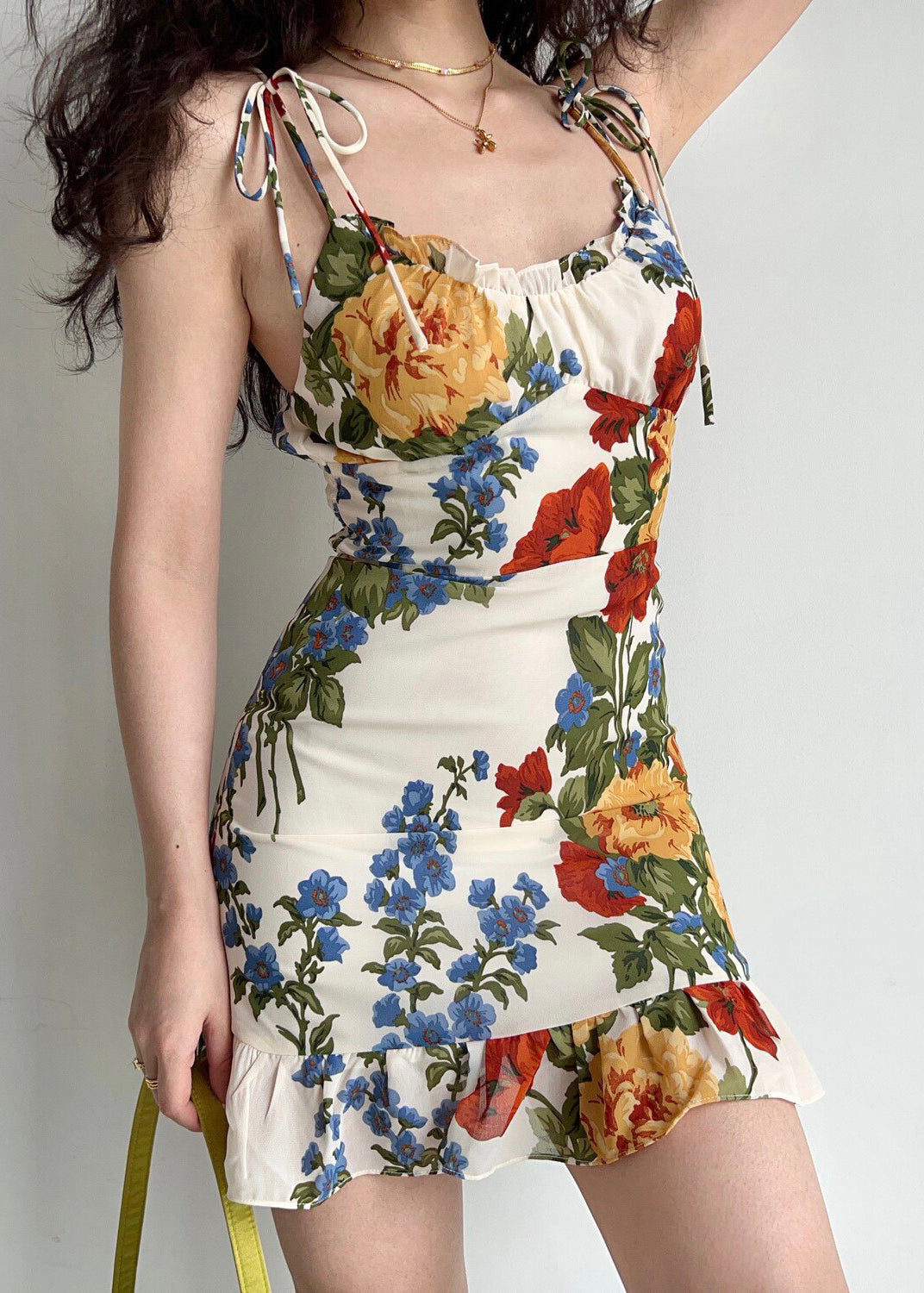 Chiffon Floral Ruffle Mini Dress