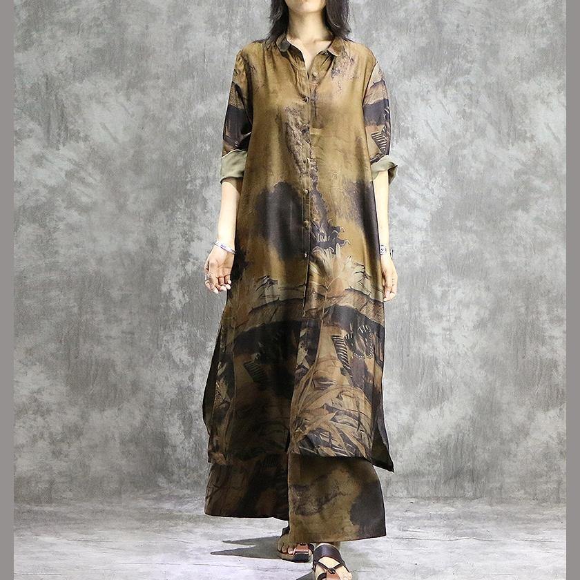 Elegant wide leg pant silk Tunics yellow two pieces Plus Size Dress summer prints