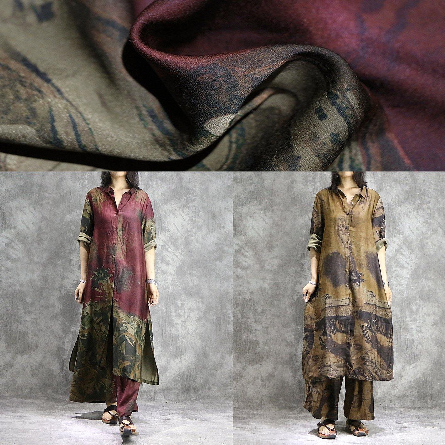 Elegant wide leg pant silk Tunics yellow two pieces Plus Size Dress summer prints