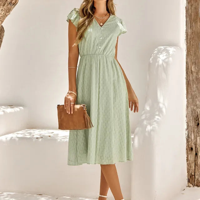 Effortless Gabriela Midi Dress with a V Neck Statement Occasion Edit