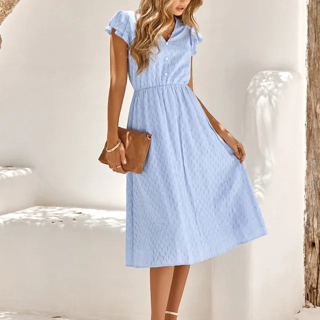 Effortless Gabriela Midi Dress with a V Neck Statement Occasion Edit