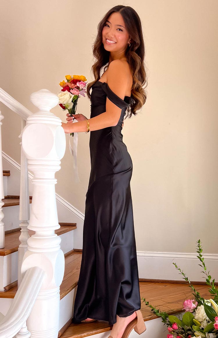 Satin Off Shoulder Draped Sleeve Bodycon Maxi Gown 8