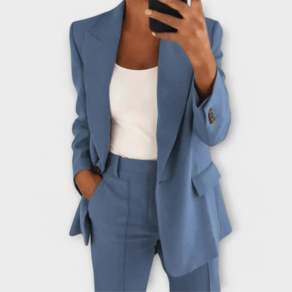 Long Sleeve Blazer and Straight Leg Pants Two Piece Set
