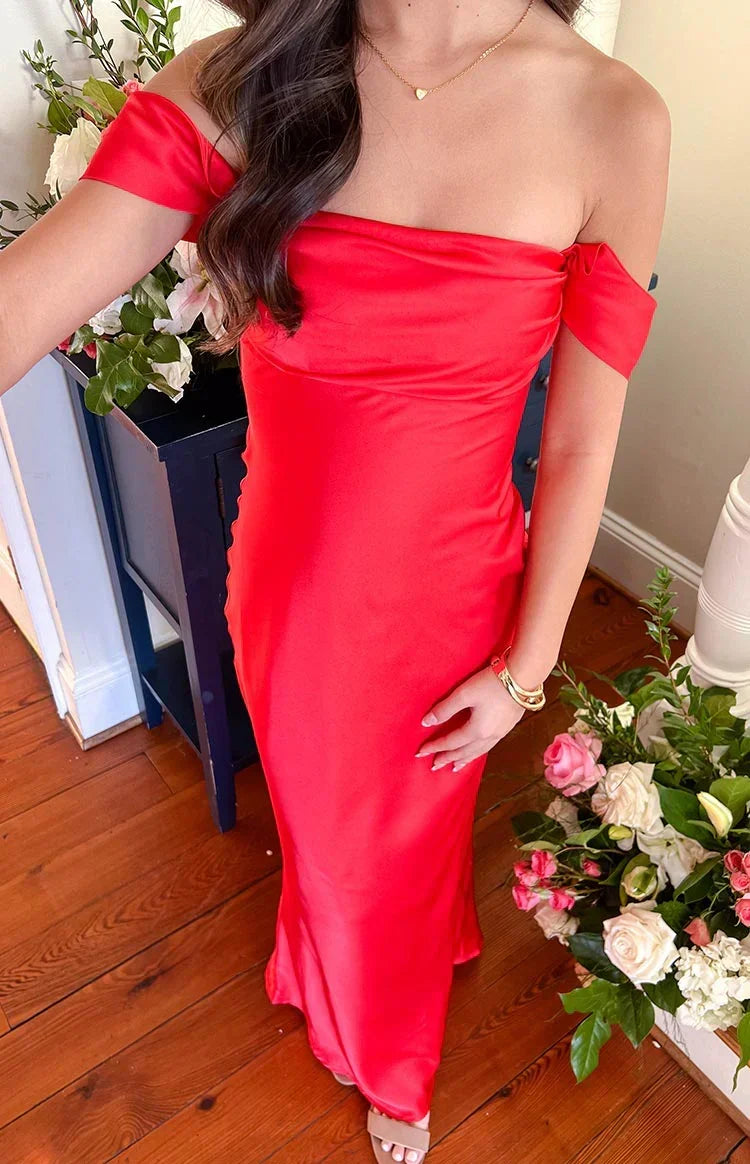 Satin Off Shoulder Draped Sleeve Column Maxi Formal Dress 12