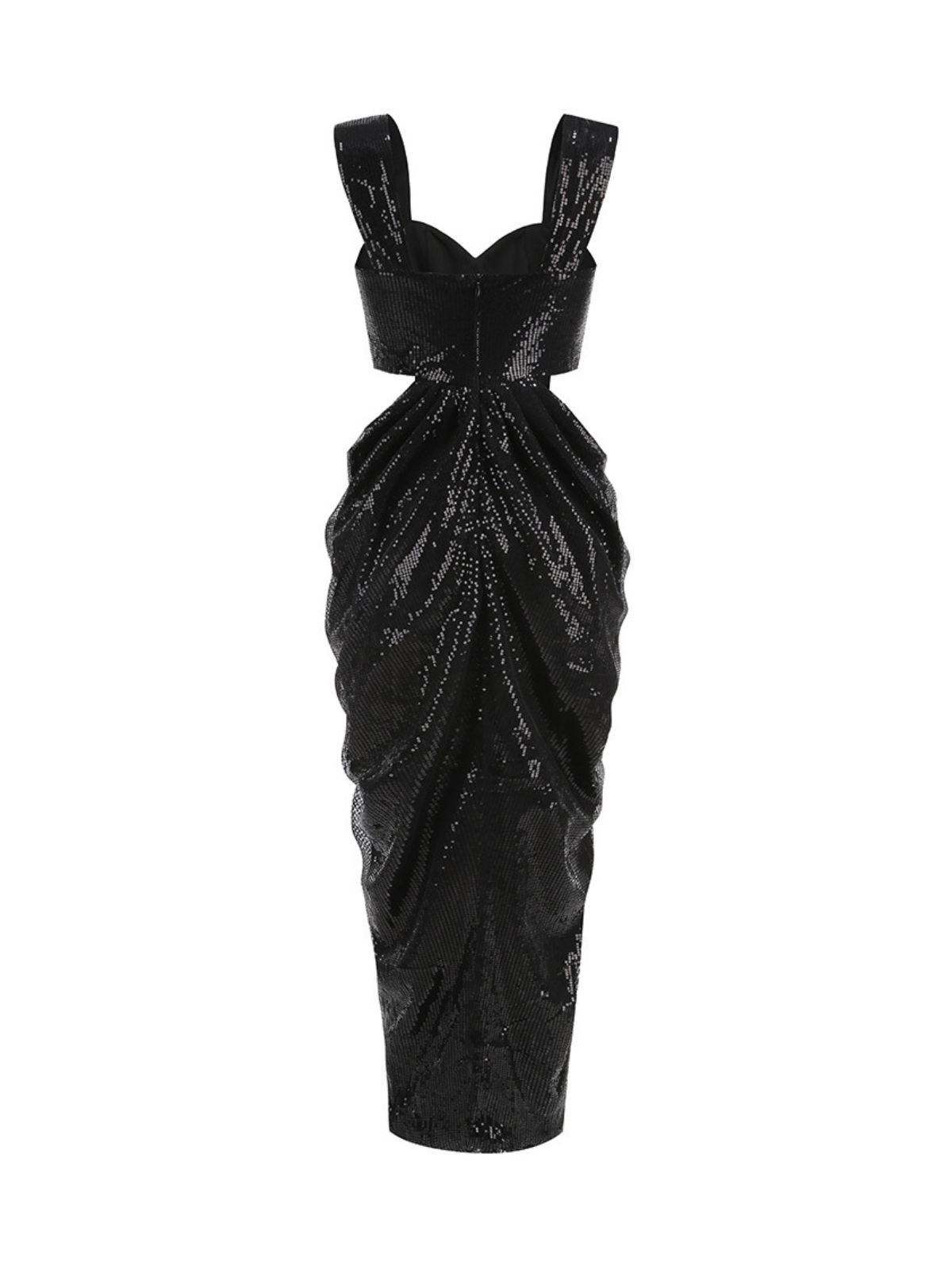 Sequin Square Neck Cut Out Flower Applique High Split Maxi Dress