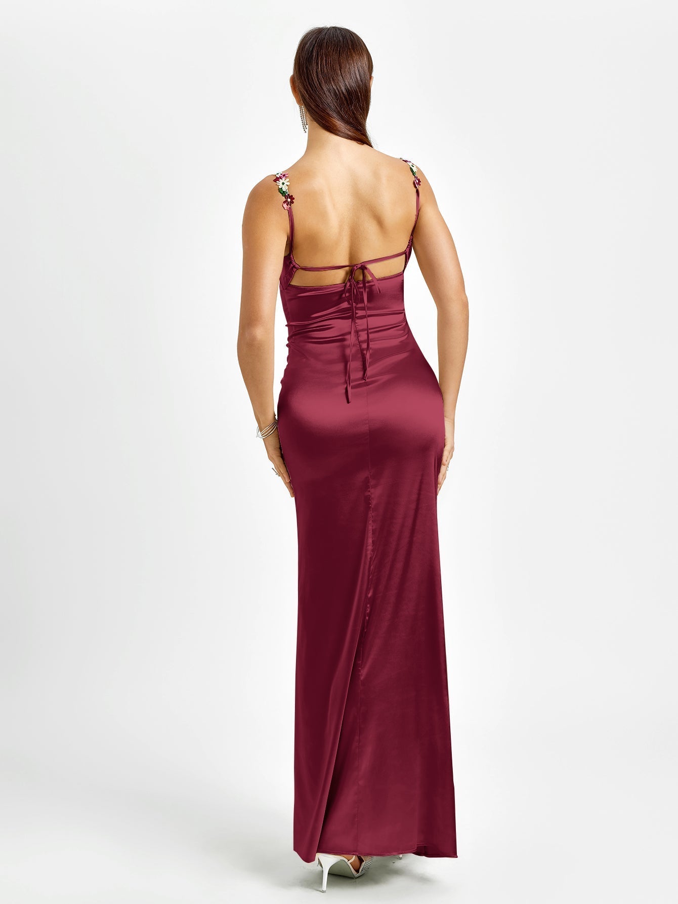 Embellished Strap Tie Back Satin Bodycon Dress - View 13