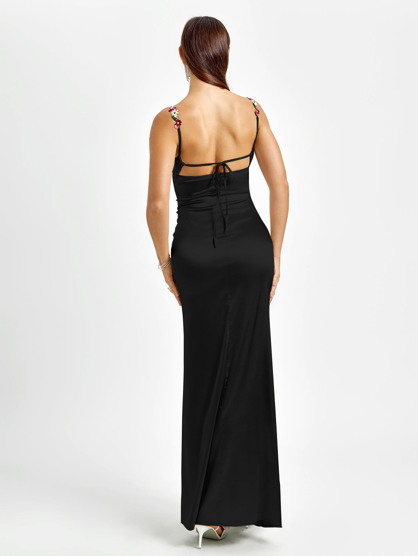 Embellished Strap Tie Back Satin Bodycon Dress - View 19