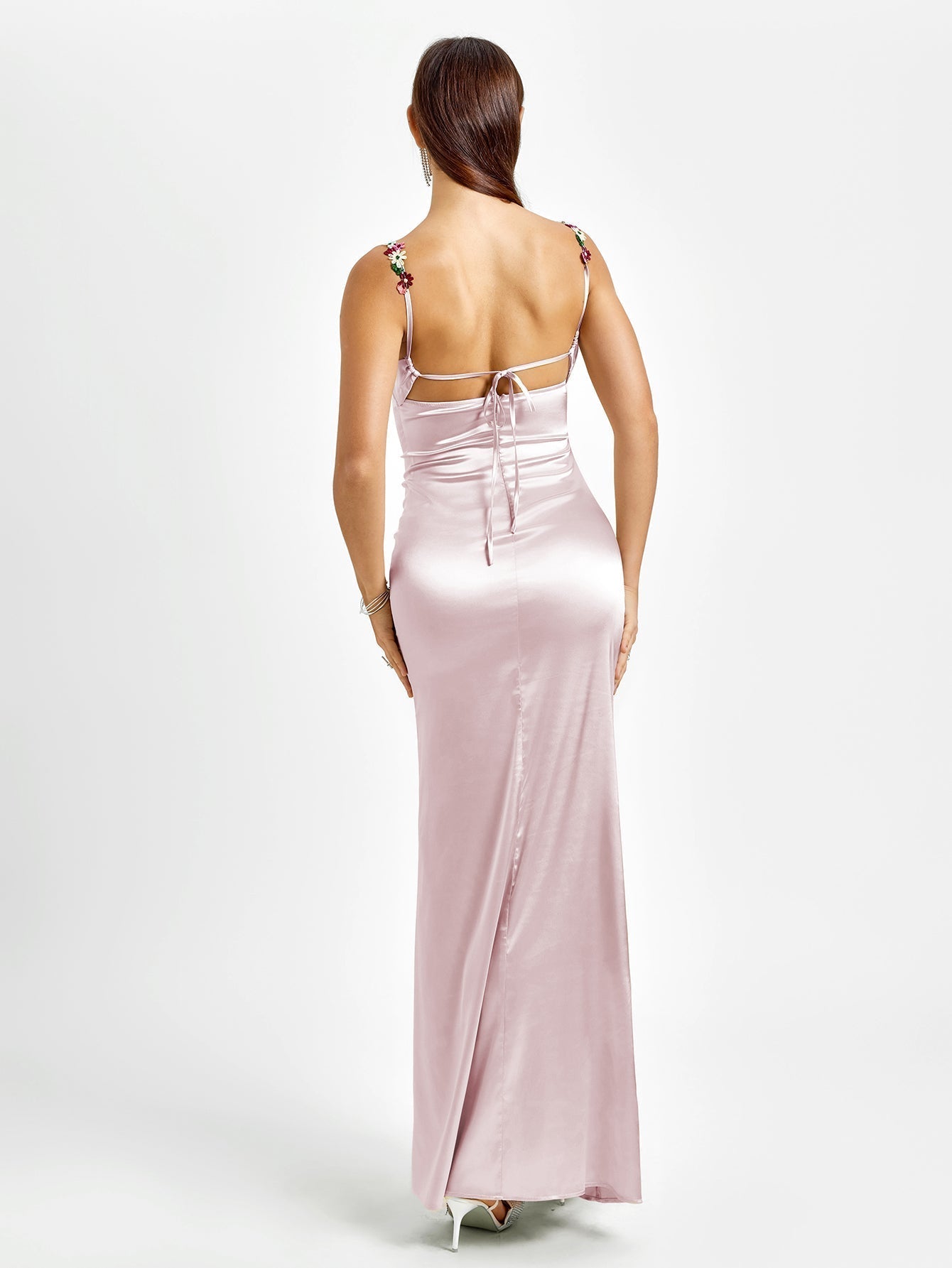 Embellished Strap Tie Back Satin Bodycon Dress - View 6