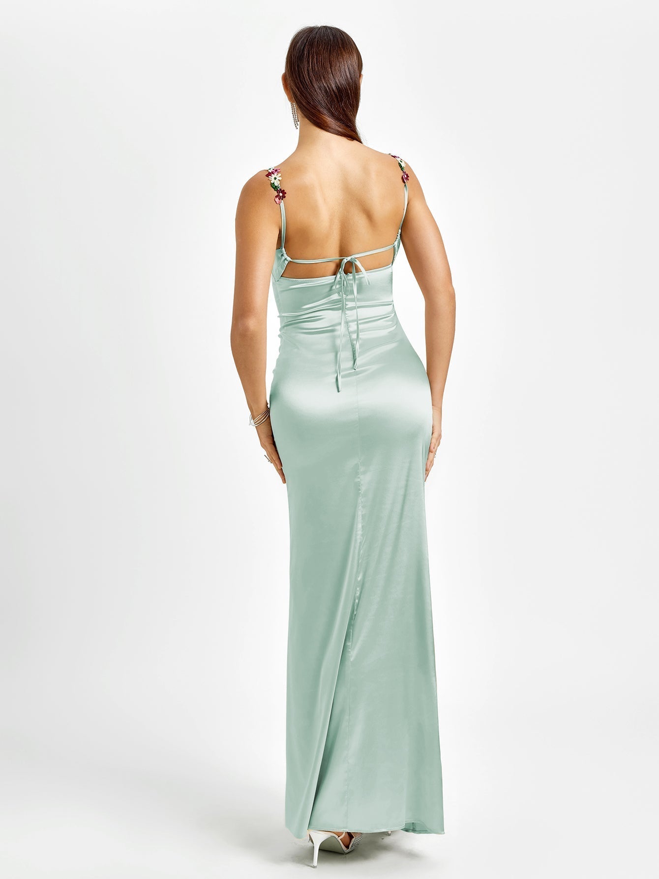 Embellished Strap Tie Back Satin Bodycon Dress 29