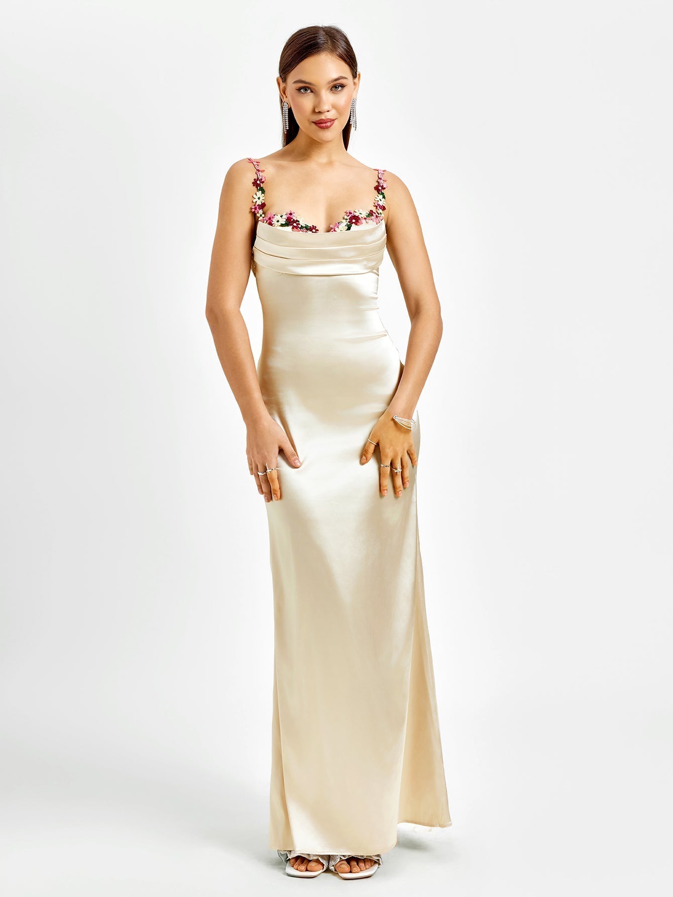 Embellished Strap Tie Back Satin Bodycon Dress 26
