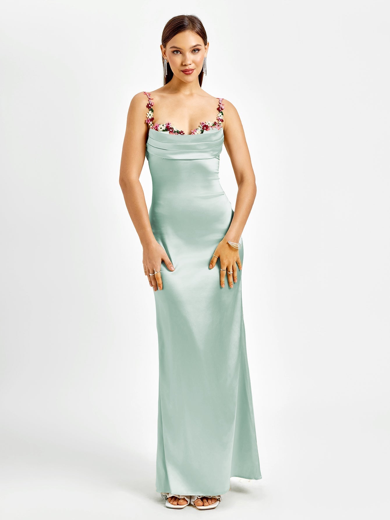 Embellished Strap Tie Back Satin Bodycon Dress - View 3
