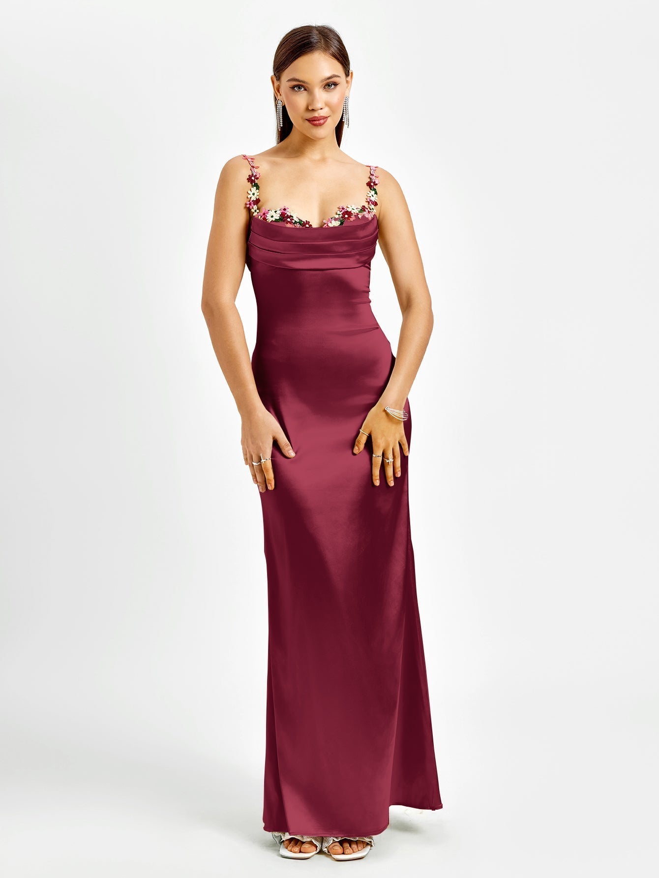 Embellished Strap Tie Back Satin Bodycon Dress - View 16