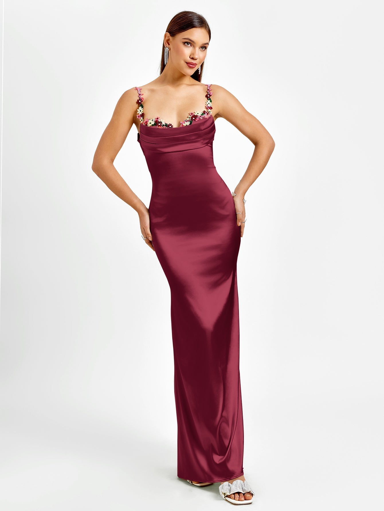 Embellished Strap Tie Back Satin Bodycon Dress - View 11