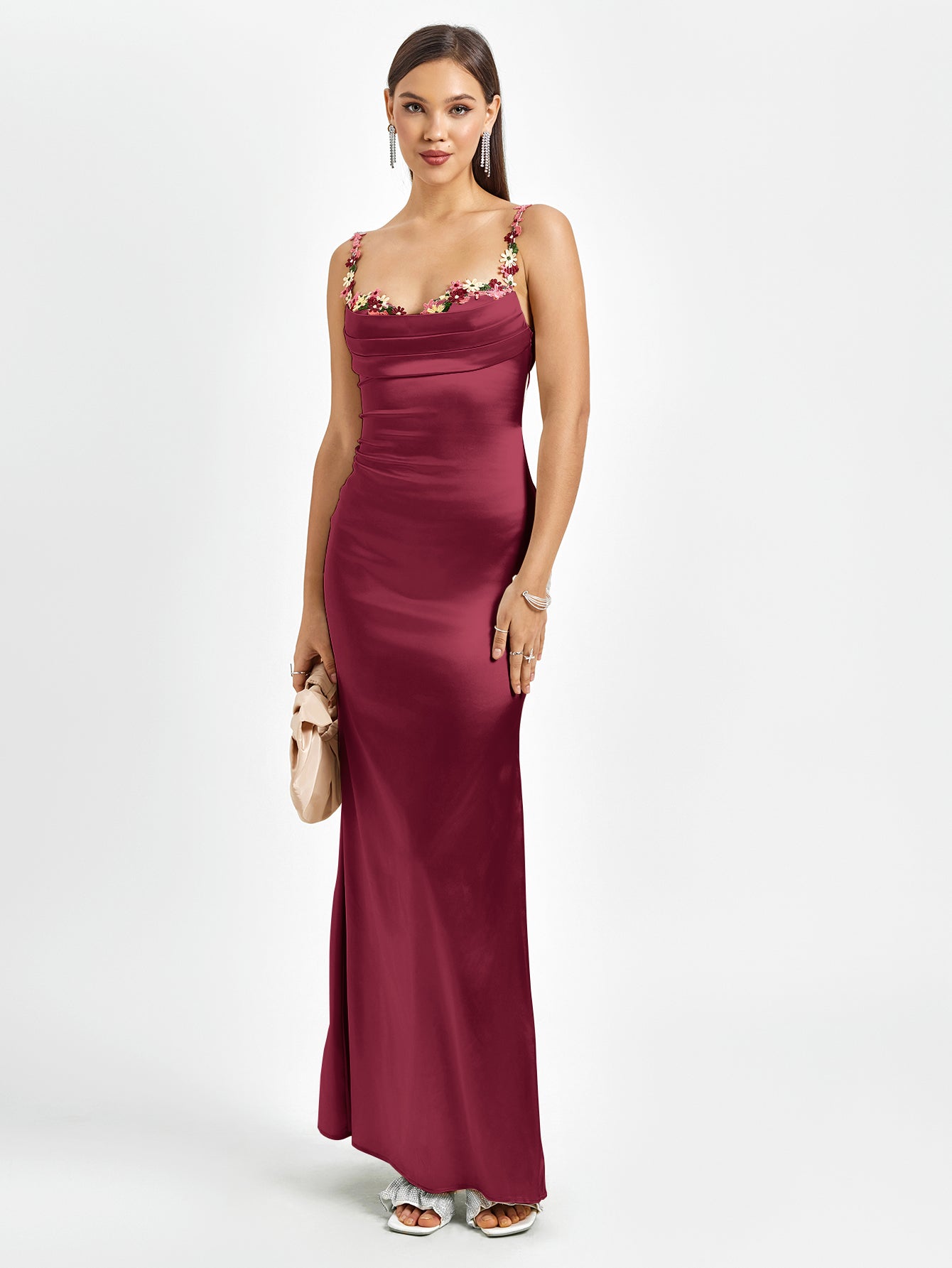 Embellished Strap Tie Back Satin Bodycon Dress - View 15