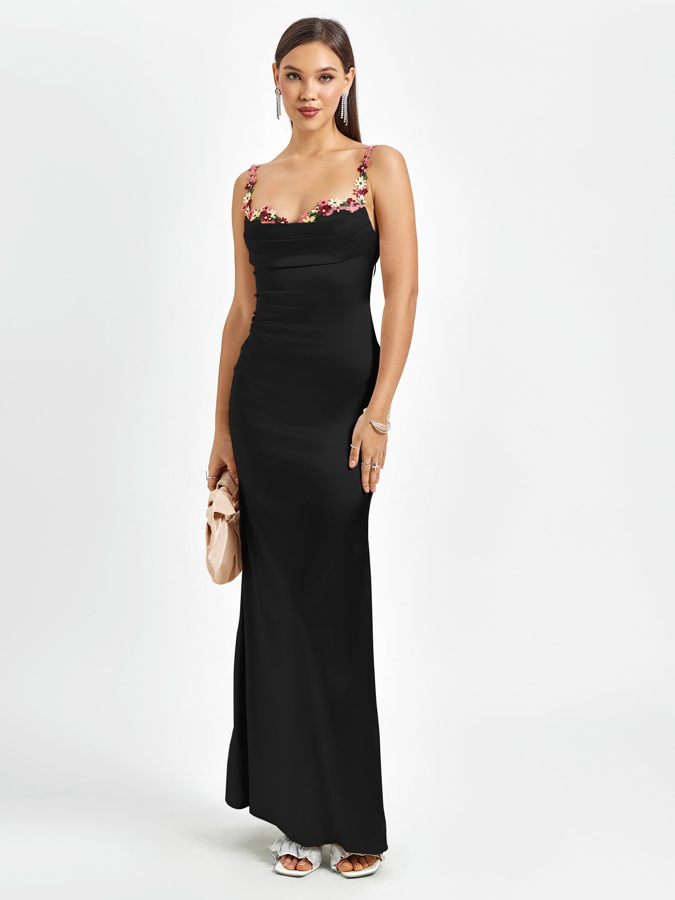 Embellished Strap Tie Back Satin Bodycon Dress - View 21