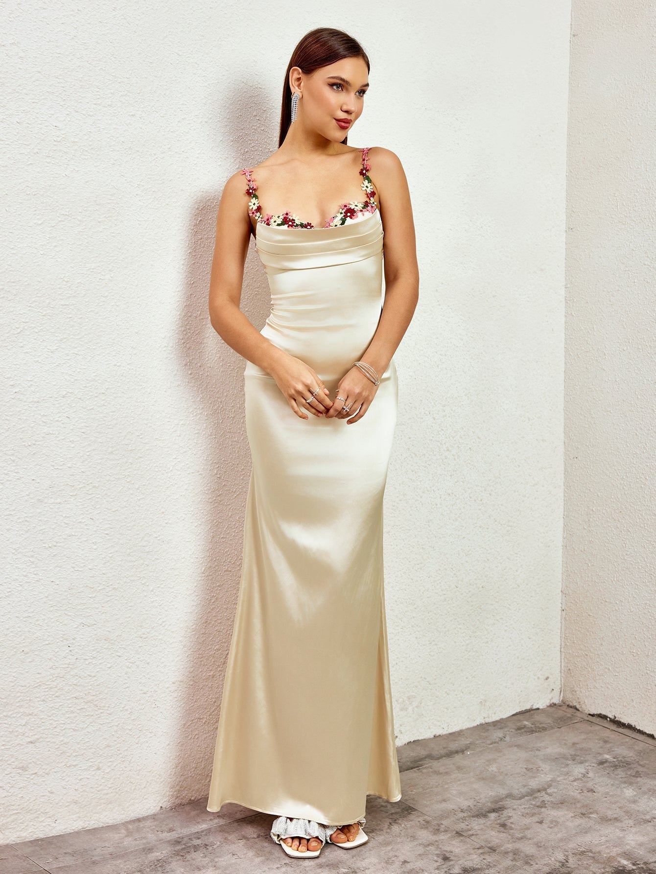 Embellished Strap Tie Back Satin Bodycon Dress - View 24