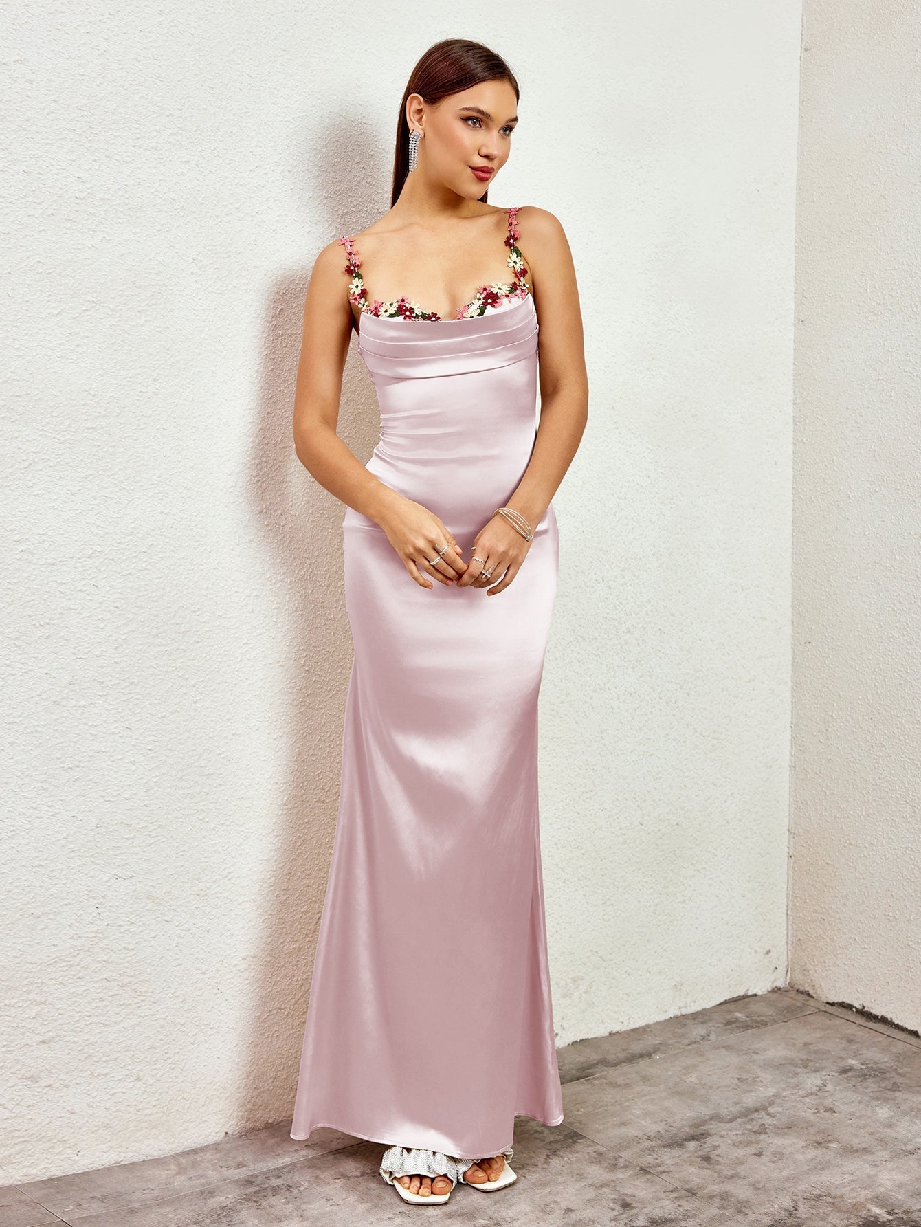 Embellished Strap Tie Back Satin Bodycon Dress - View 7