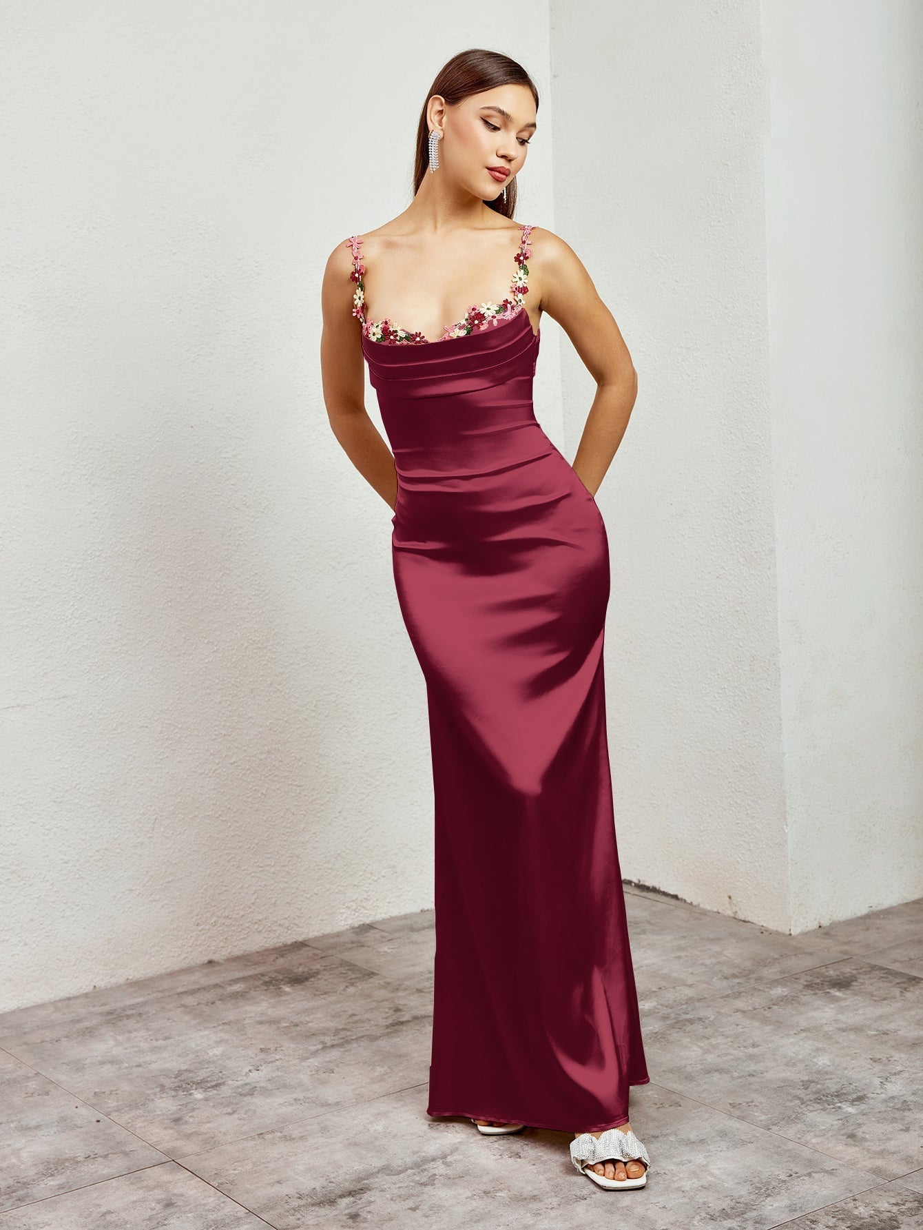 Embellished Strap Tie Back Satin Bodycon Dress - View 14