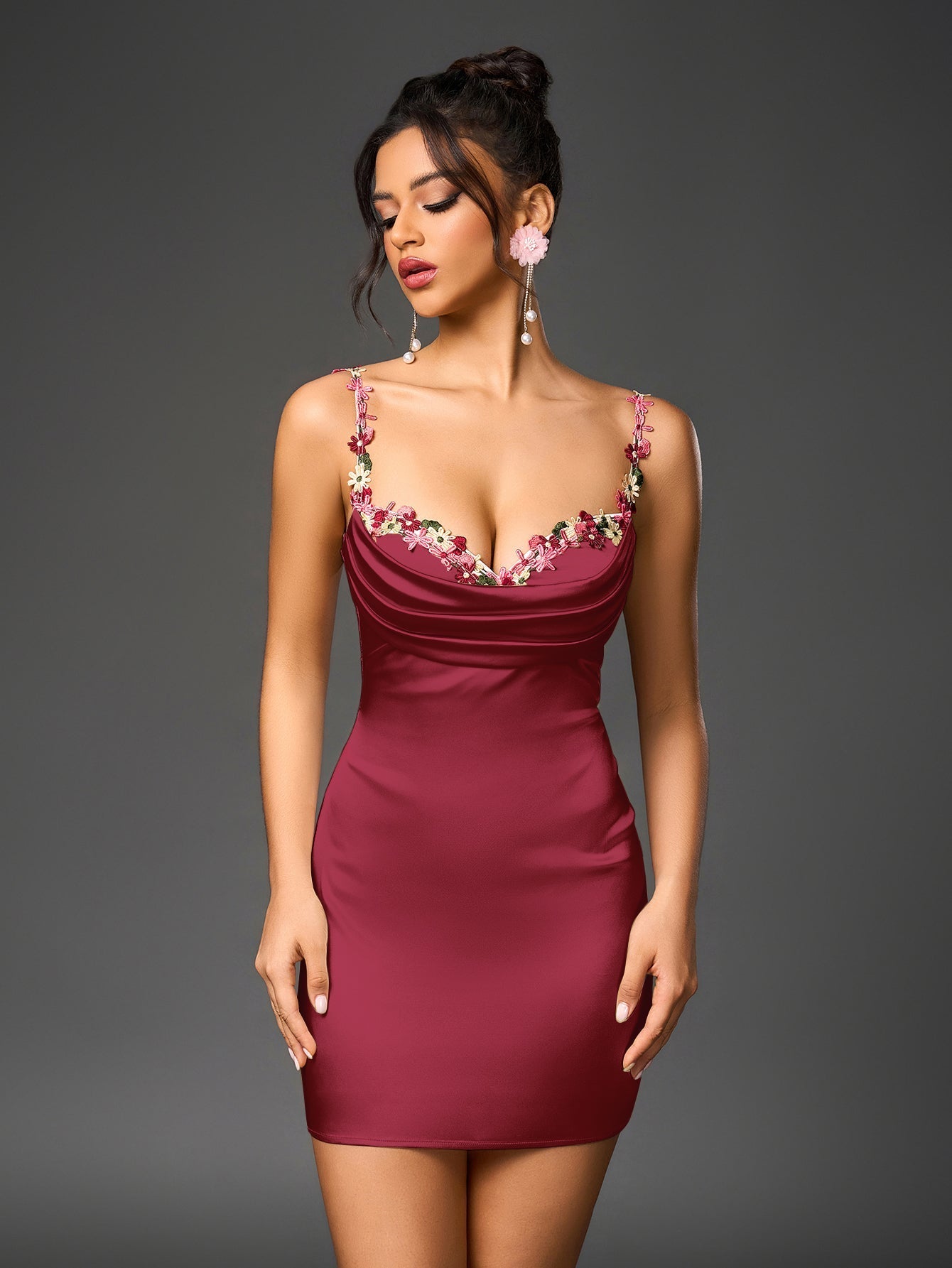 Embellished Strap Tie Back Satin Mini Dress - View 13