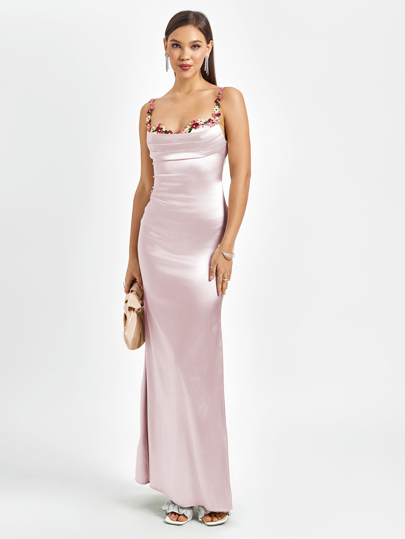 Embellished Strap Tie Back Satin Bodycon Dress - View 9