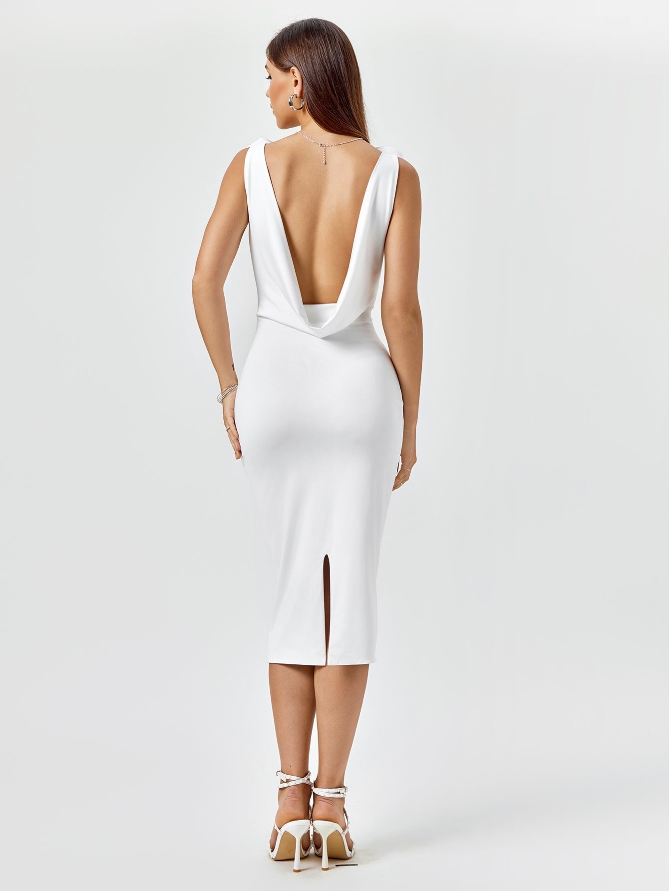 Embellished V-Neck Draped Back Midi Dress - View 2