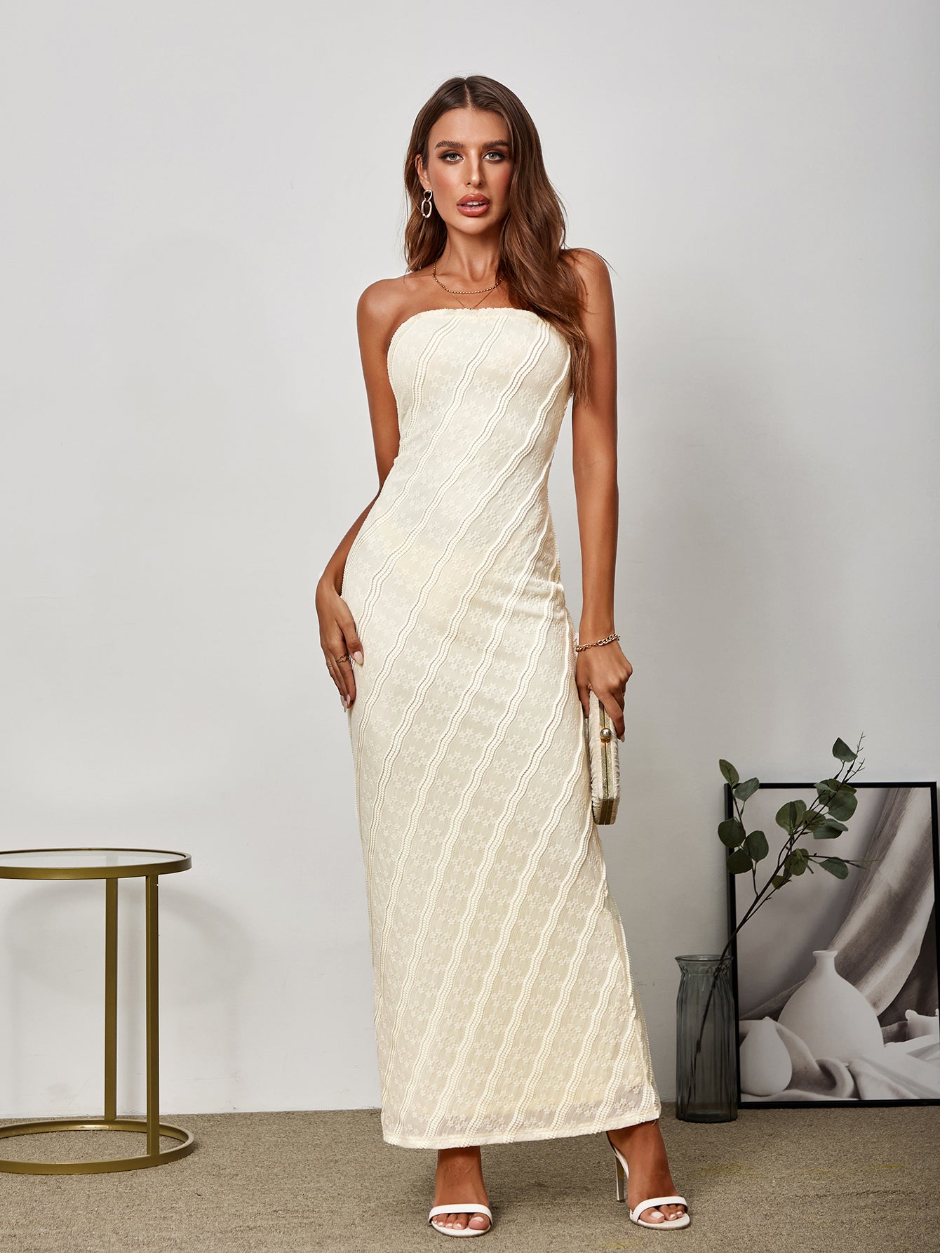 Embroidery Lace Bodycon Tube Long Dress - View 5