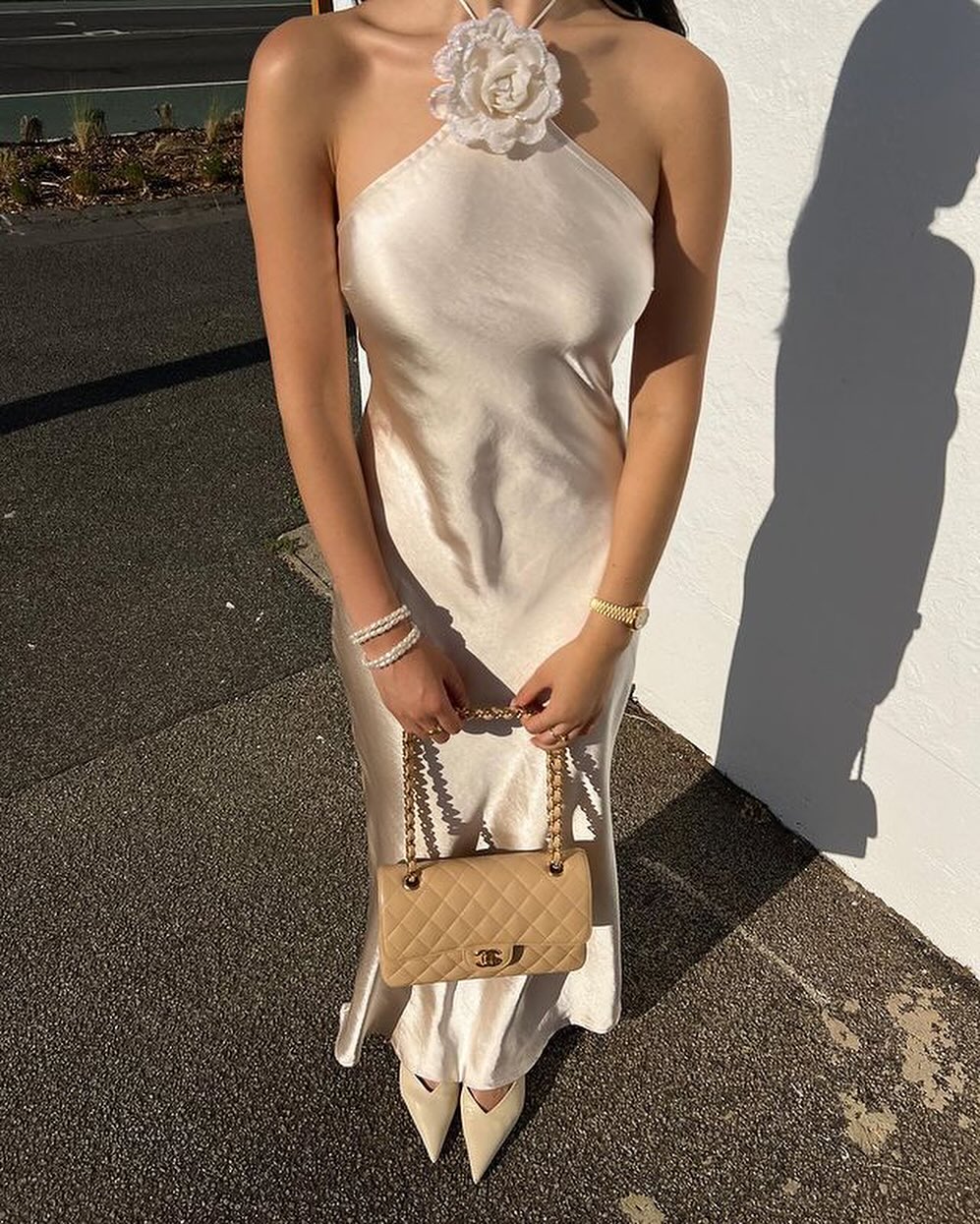Elora - Satin Halterneck Backless Maxi Dress - View 3