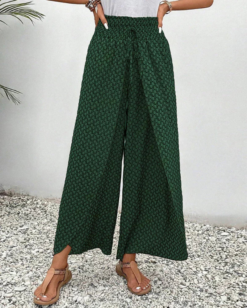 Geometric Print Smocked Waist Drawstring Wide Leg Palazzo Pants
