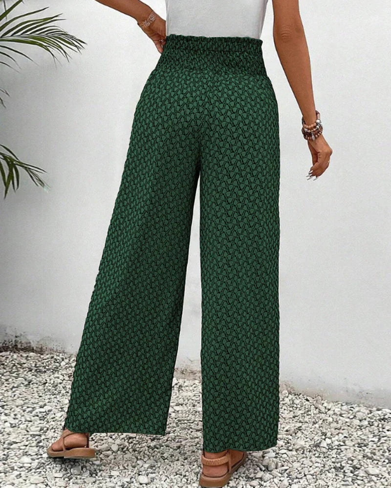 Geometric Print Smocked Waist Drawstring Wide Leg Palazzo Pants