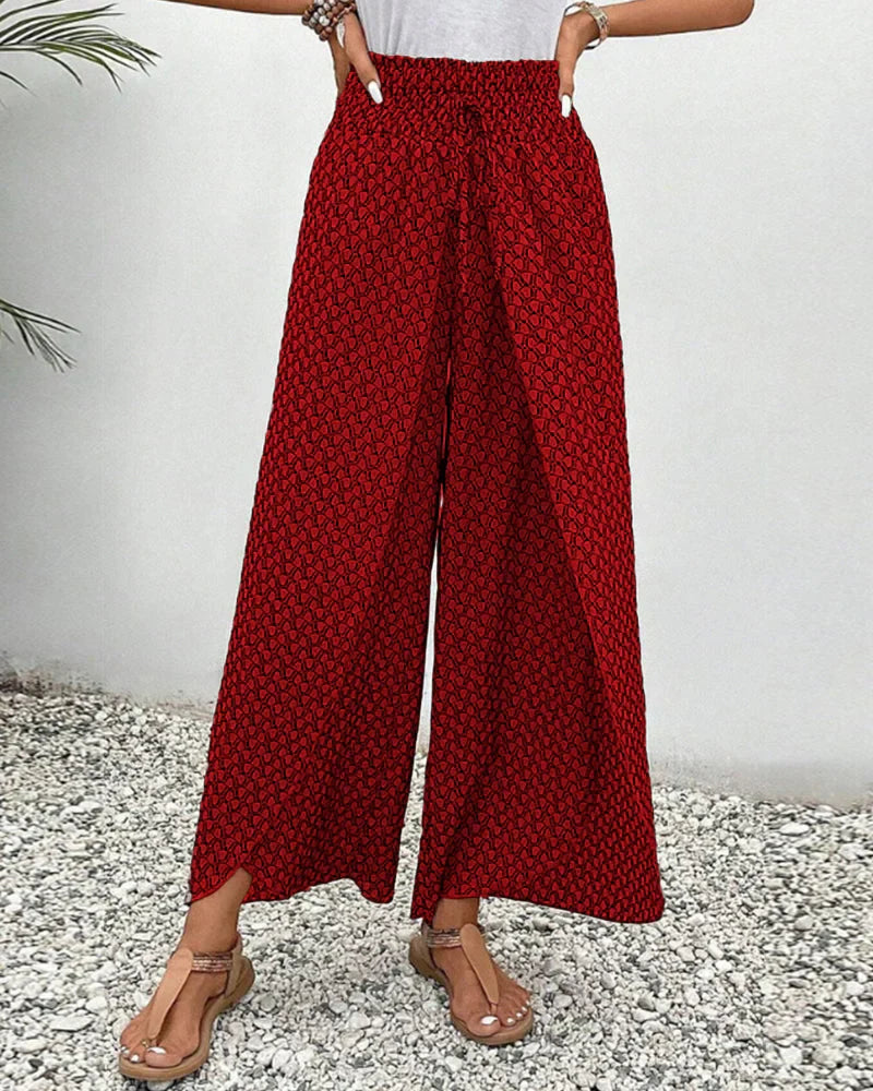 Geometric Print Smocked Waist Drawstring Wide Leg Palazzo Pants