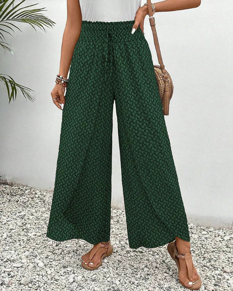 Geometric Print Smocked Waist Drawstring Wide Leg Palazzo Pants