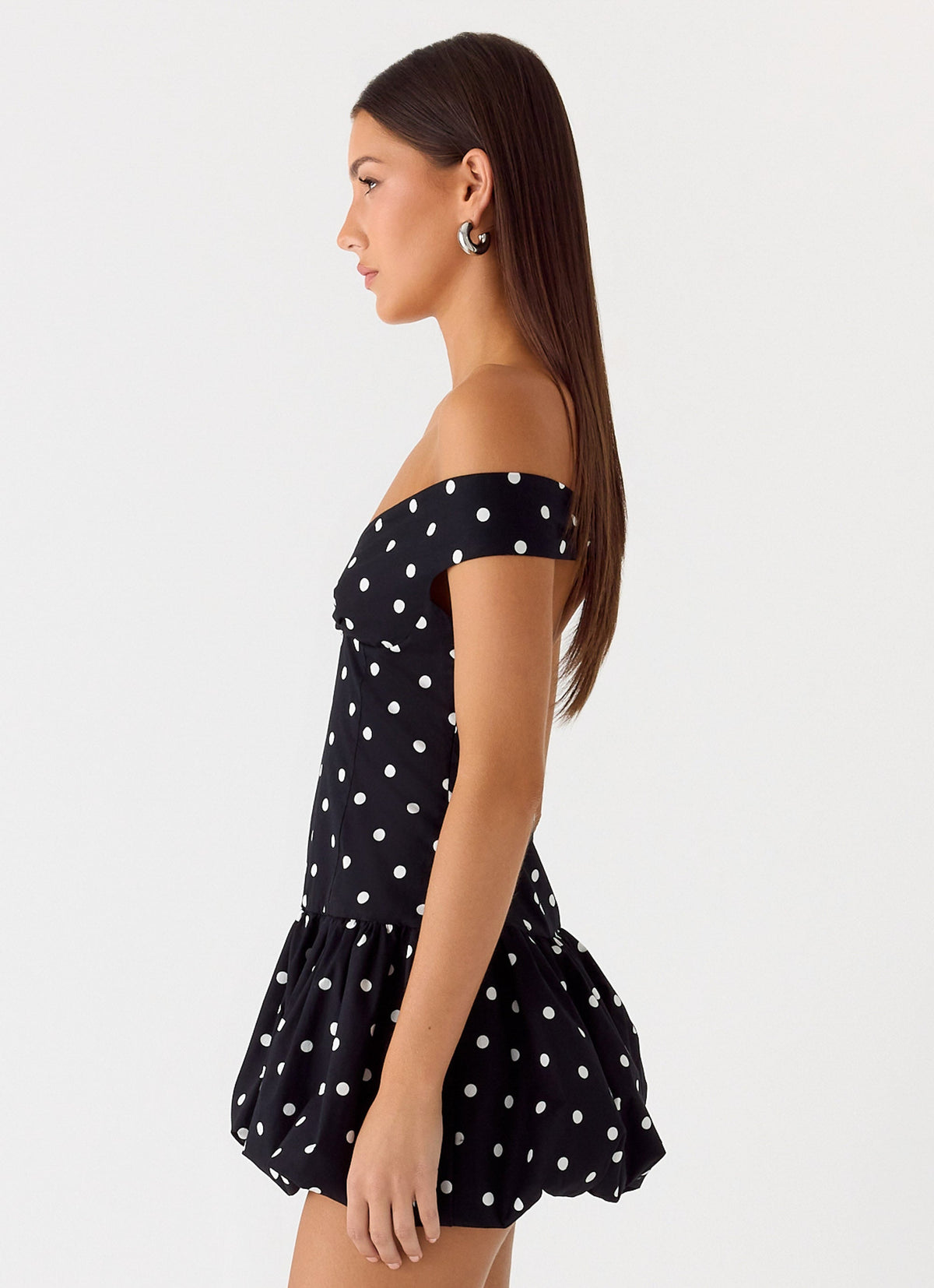 Polka Dot Off Shoulder Sweetheart Bubble Hem Mini Dress 2
