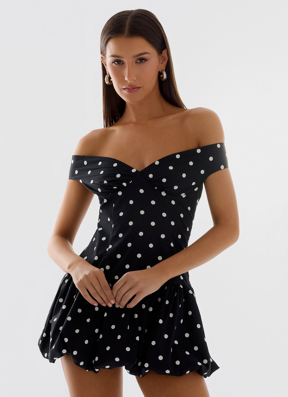 Polka Dot Off Shoulder Sweetheart Bubble Hem Mini Dress 5