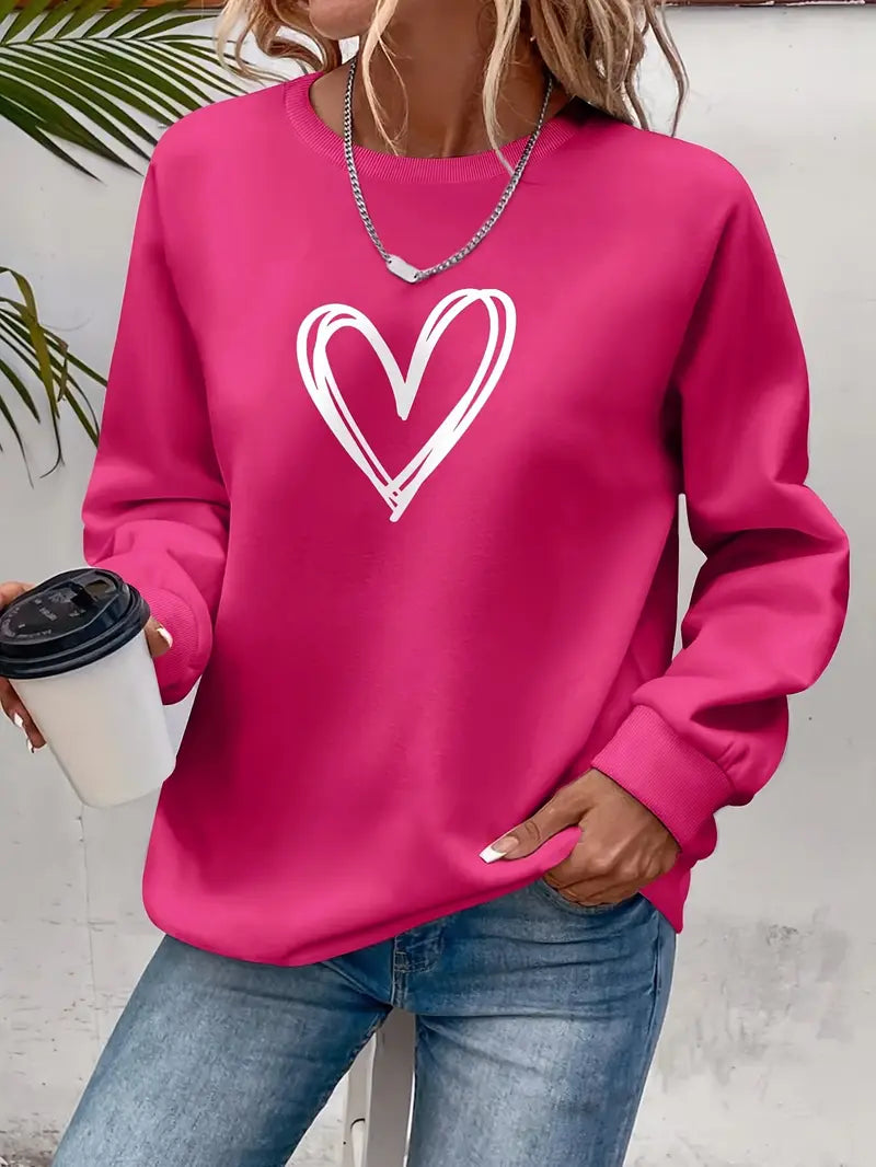 Heart Print Crew Neck Sweatshirt