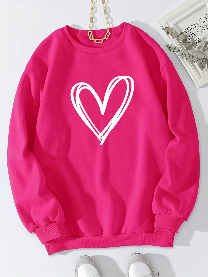 Heart Print Crew Neck Sweatshirt