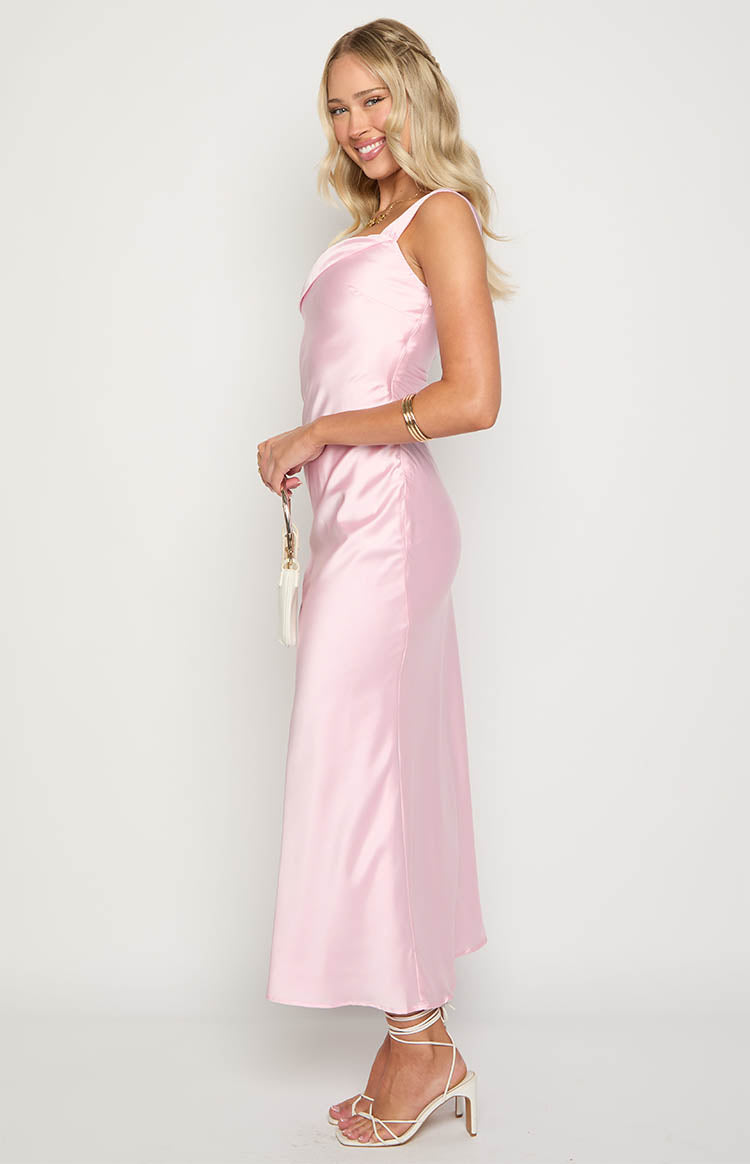 Satin Asymmetric Neckline One Strap Bias Cut Midi Dress 4