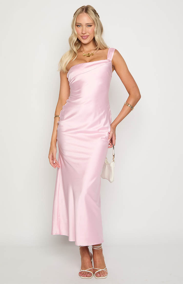 Satin Asymmetric Neckline One Strap Bias Cut Midi Dress 3