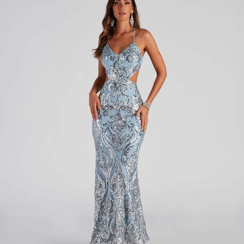 Deep V-Neck Sequin Dress