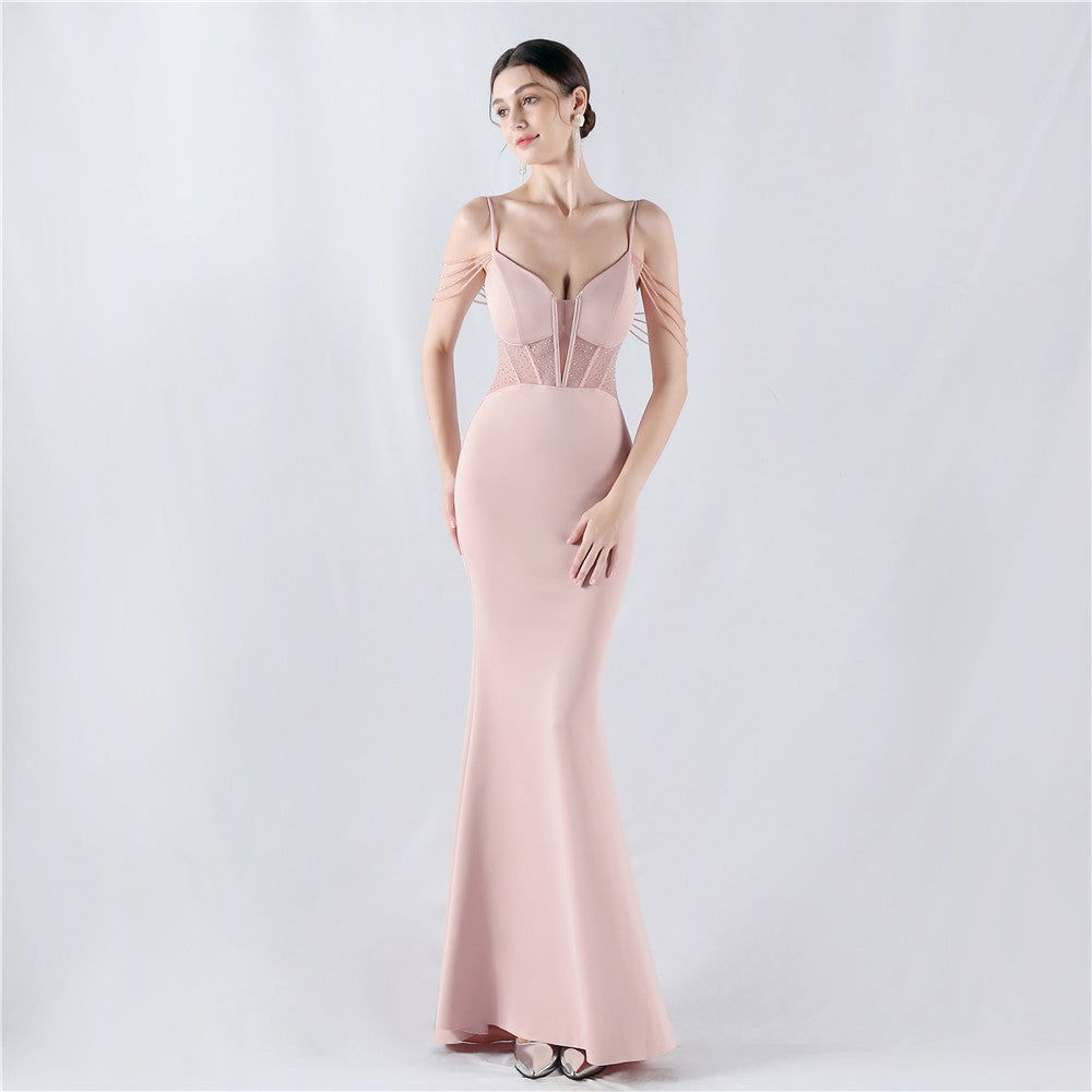 Beaded Sweetheart Corset Spaghetti Strap Mermaid Gown